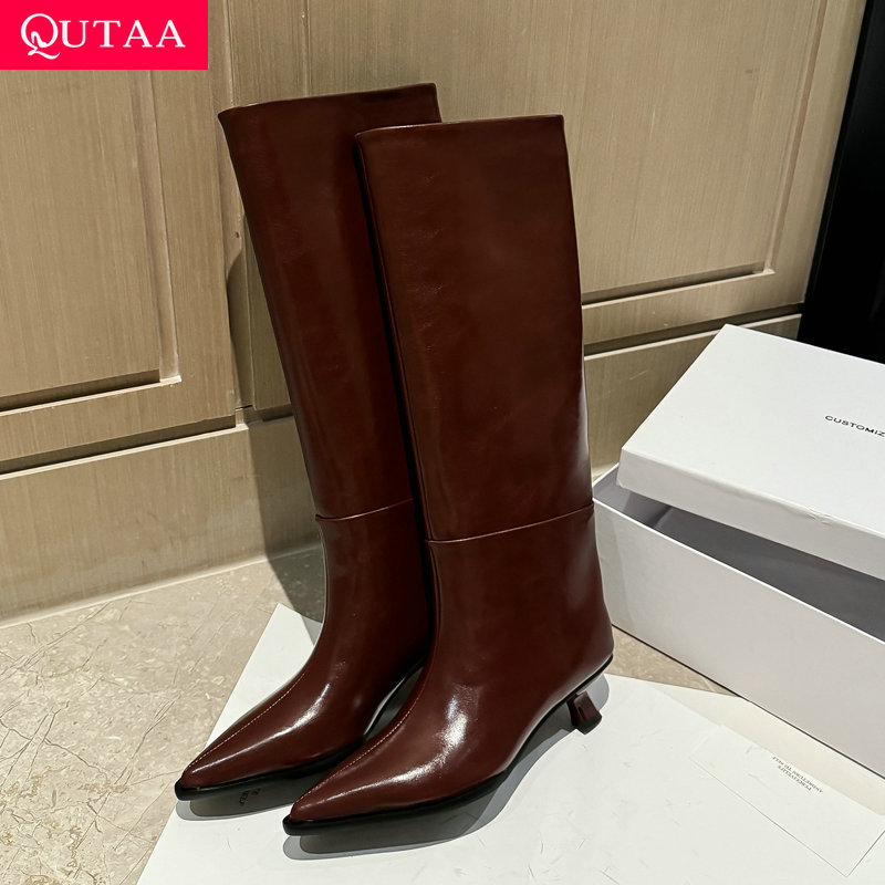 Women'S Fashion Leather Boots - QUTAA Mode Nachrichten Frauen Kniehohe Stiefel