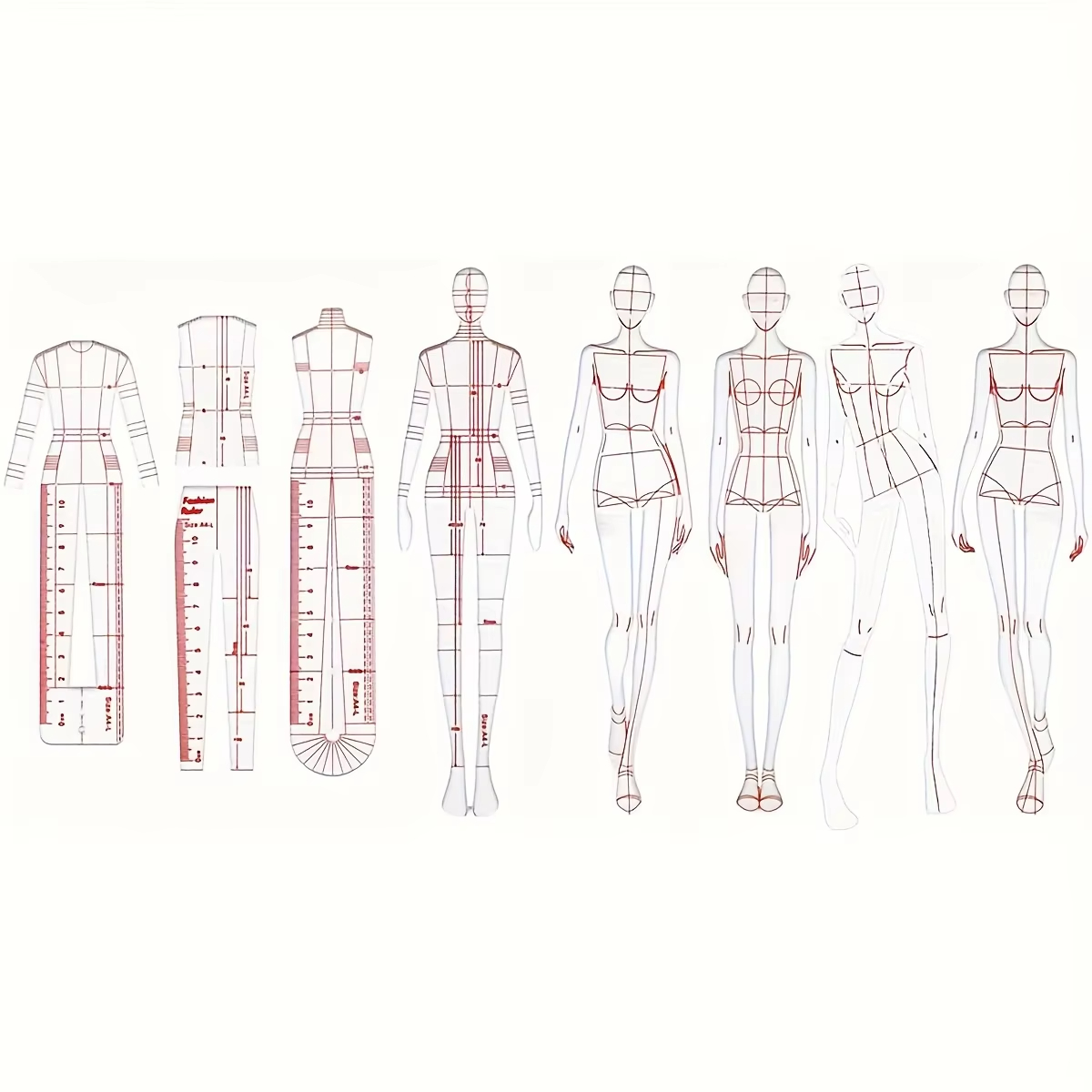 Women Fashion Figure Template - 1 Set Damen Mode-Zeichenlineal, Figuren-Zeichenvorlage für
