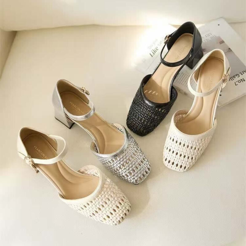 Women Fashion Brand - Modische gewebte, hohle, klobige Sandalen für