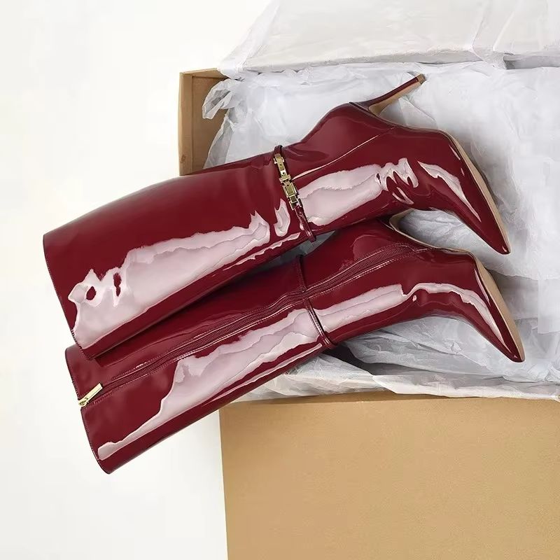 Women'S Fashion Leather Boots - Spitze Stiletto High Heels mit Gürtelschnalle