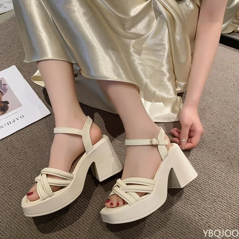 Belted Shirt Dress - Neue Damen-Sandalen mit dicker Sohle und