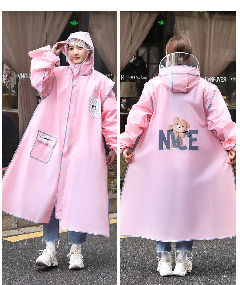 Women'S Fashion Raincoat - Modischer Erwachsenen-Regenmantel mit Handschuhen, Verlängerter EVA-Regenmantel