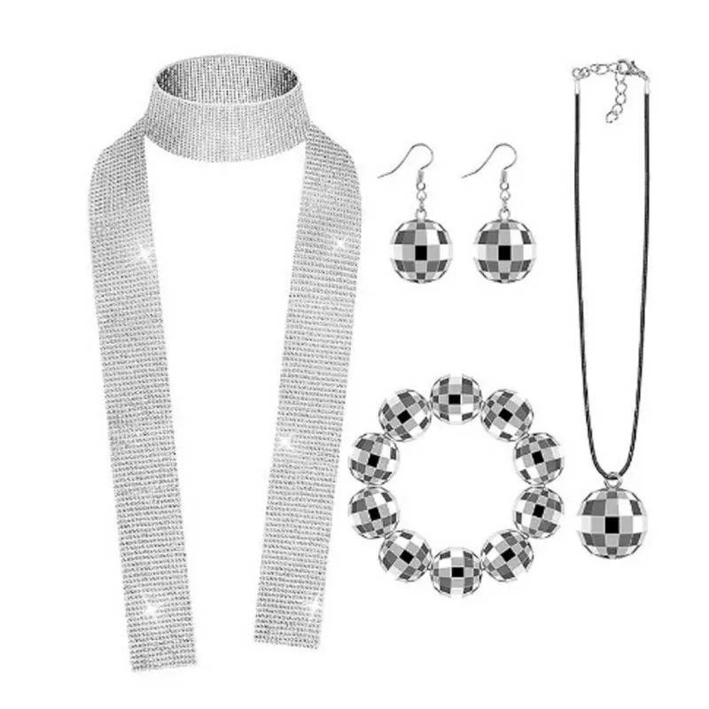Women'S Fashion Of The 70S - Halloween Retro 70er Disco Spiegelkugel Schmuckset,