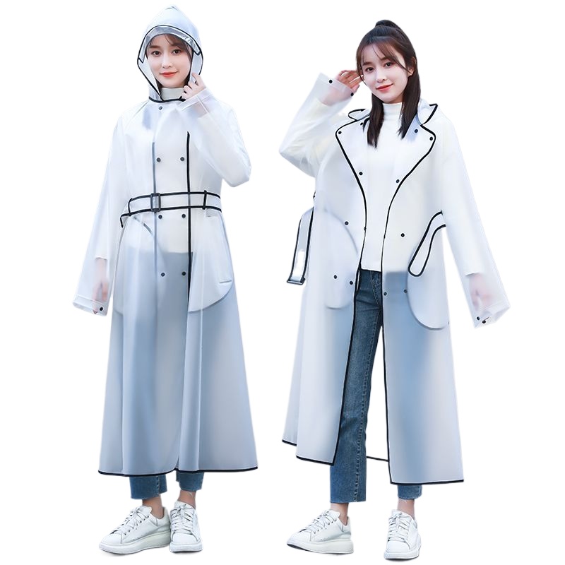 Women'S Fashion Raincoat - Modischer Einpersonen-Regenmantel, transparent, lang, mit Kapuze,