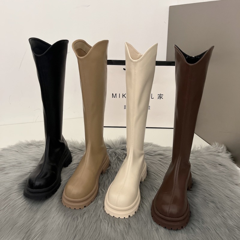 Retro Einfarbige Stiefel Damen – Women'S Fashion Leather Boots Bewertung und Preis