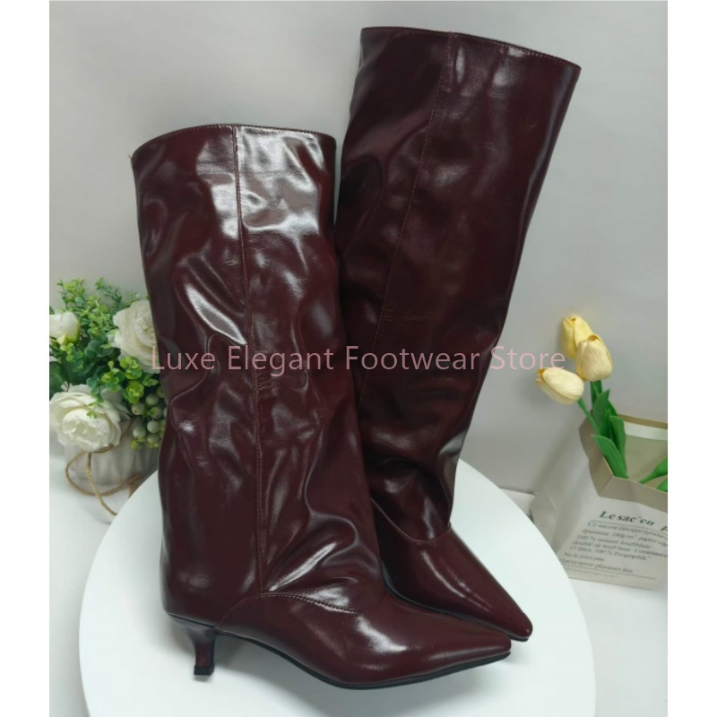 Burgunderrote Spitze Kitten-He – Women'S Fashion Leather Boots Bewertung und Preis