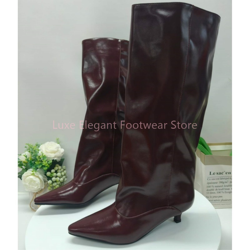 Burgunderrote Spitze Kitten-He – Women'S Fashion Leather Boots Bewertung und Preis