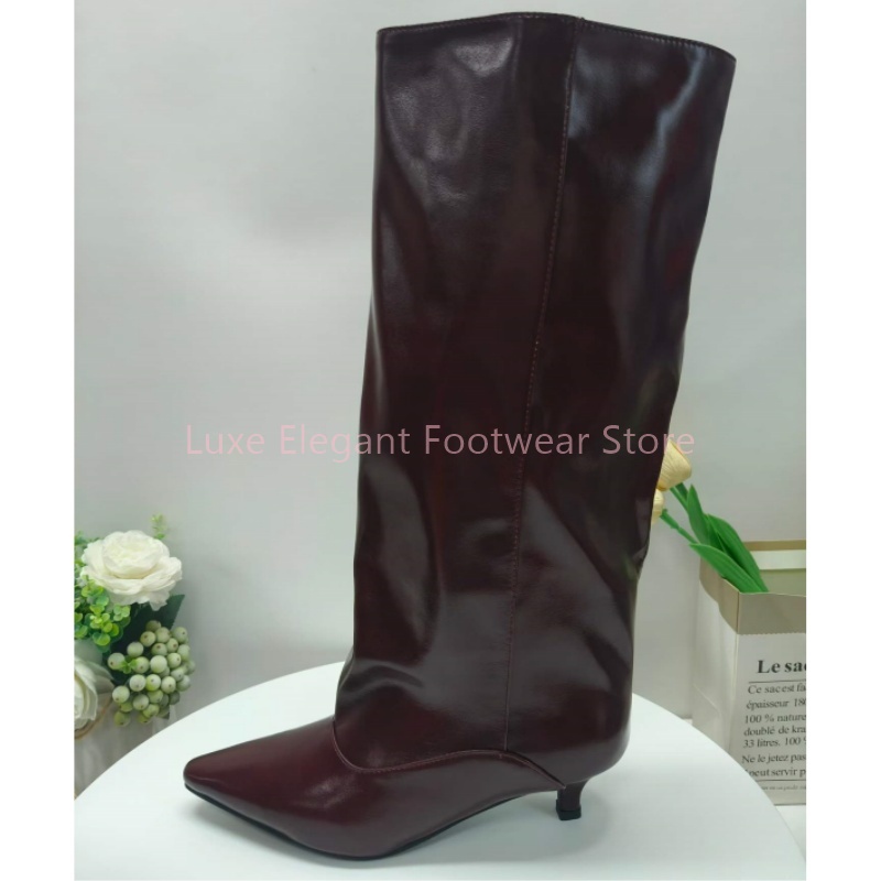 Burgunderrote Spitze Kitten-He – Women'S Fashion Leather Boots Bewertung und Preis