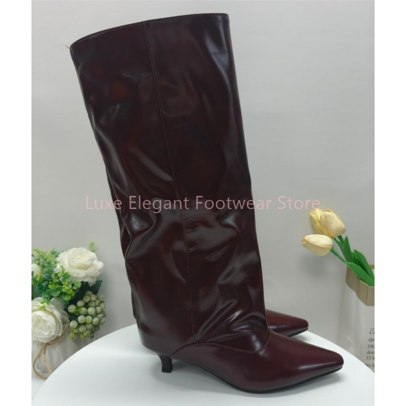 Burgunderrote Spitze Kitten-He – Women'S Fashion Leather Boots Bewertung und Preis
