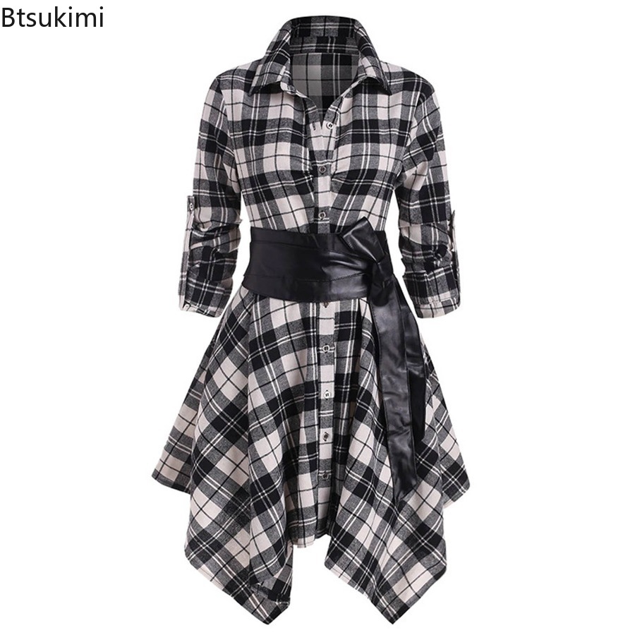 Frauen Herbst Winter Unregelmä – Belted Shirt Dress Bewertung und Preis