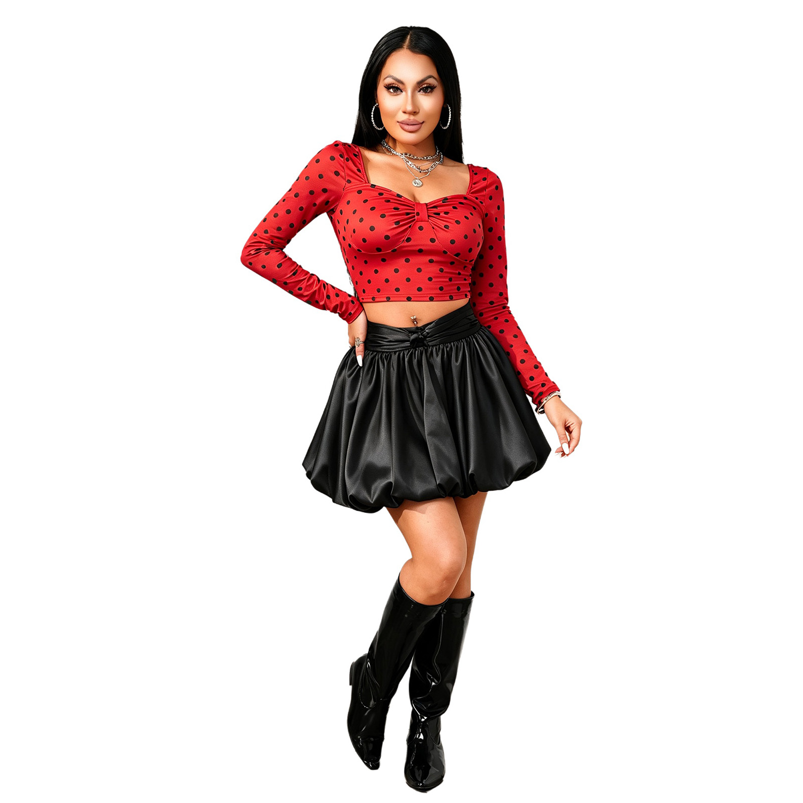 Damen Langarm Polka Dot Crop T – Women Fashion Outfits Bewertung und Preis